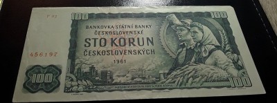 Bancnota 100 korun 1961 Prefix P foto
