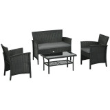 Set mobilier gradina/terasa, imitatie ratan, blat sticla, negru, 1 masa, 2 scaune, 1 canapea, Avena GartenVIP DiyLine, ART