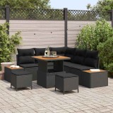 Cumpara ieftin Set colțar de grădină, 8 piese, cu perne, rattan negru, acacia