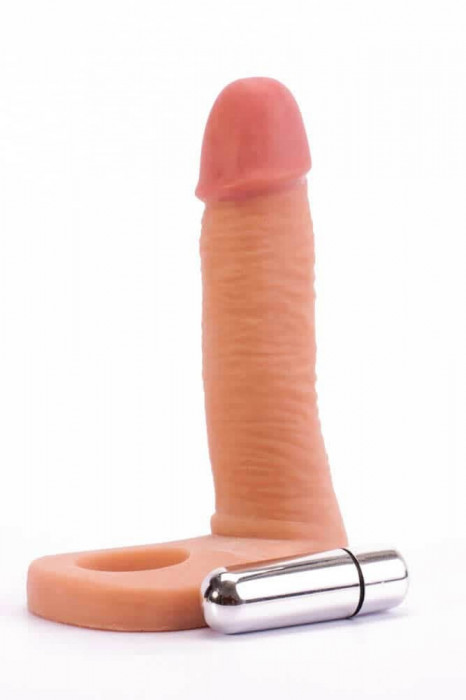 Strap-on Anal Cu Vibratii The Ultra Soft Double, Natural, 14.5 cm