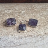 Set Bijuterii Cercei si Pandativ Ametist montate intr un design traditional in argint _ boho chic, estetica boema moderna