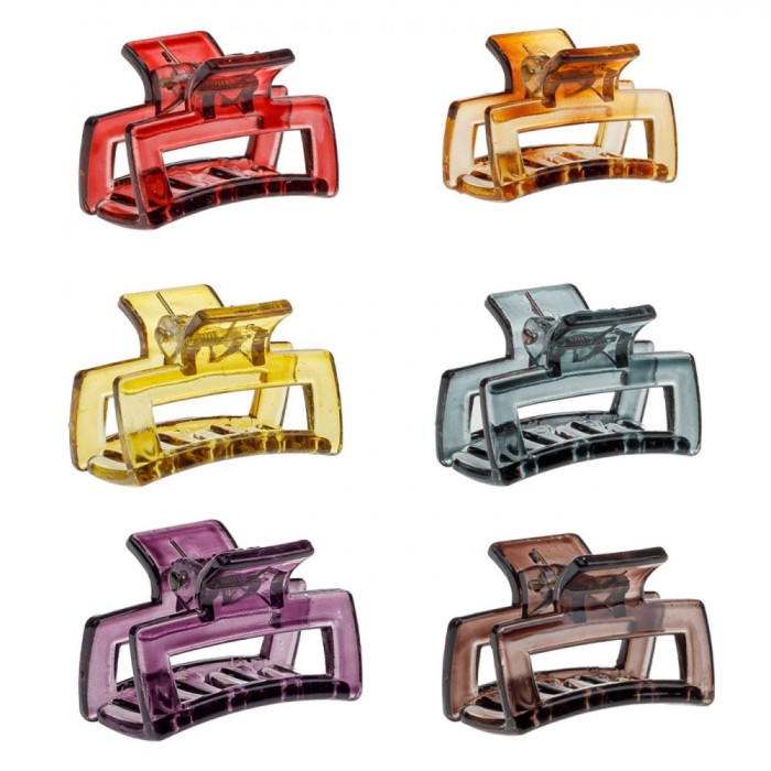 Set Clame Păr, Model Dreptunghiular, Translucide, Multicolor, 6 Buc.