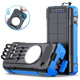 Baterie externă solară 40000mAh Linomag&reg;, 4 porturi USB, 4 cabluri integrate, 4 metode de incarcare, Lanternă LED, Busolă și Termometru, Albastru