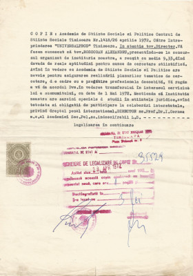 *Rom&amp;acirc;nia, copie legalizată adresă Universalprod, Timişoara, 1972 foto