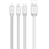 Cablu Incarcare USB - Lightning / USB Type-C / MicroUSB XO Design NB18, 3in1, 2.4A, 1.2 m, Argintiu