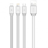 Cablu Incarcare USB - Lightning / USB Type-C / MicroUSB XO Design NB18, 3in1, 2.4A, 1.2 m, Argintiu