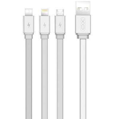 Cablu Incarcare USB - Lightning / USB Type-C / MicroUSB XO Design NB18, 3in1, 2.4A, 1.2 m, Argintiu foto