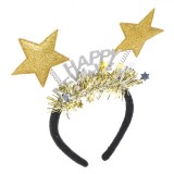 Coroniță Păr, Model Fără Brand, Stele Aurii, Mesaj &quot;Happy New Year&quot;, Negru, Oem