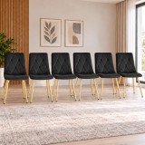 Cumpara ieftin Set 6 scaune bucatarie/living, Artool, Libra, catifea neagra, picioare metal auriu, 45x54x86.5 cm
