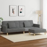 VidaXL Canapea extensibilă cu taburet, 2 locuri, gri &icirc;nchis, textil