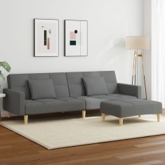vidaXL Canapea extensibilă cu taburet, 2 locuri, gri &icirc;nchis, textil