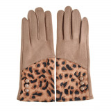 Manusi taupe cu model animal print