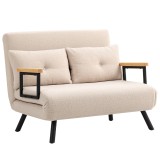 HOMCOM Canapea extensibilă canapea 2 locuri canapea din catifea, funcție de dormit, incl. 2 perne, aspect catifea, Natural + Bej + Negru | Aosom Roman