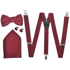 Set accesorii costum seara/ frac barba?i bretele &amp;amp;amp; papion burgundy foto