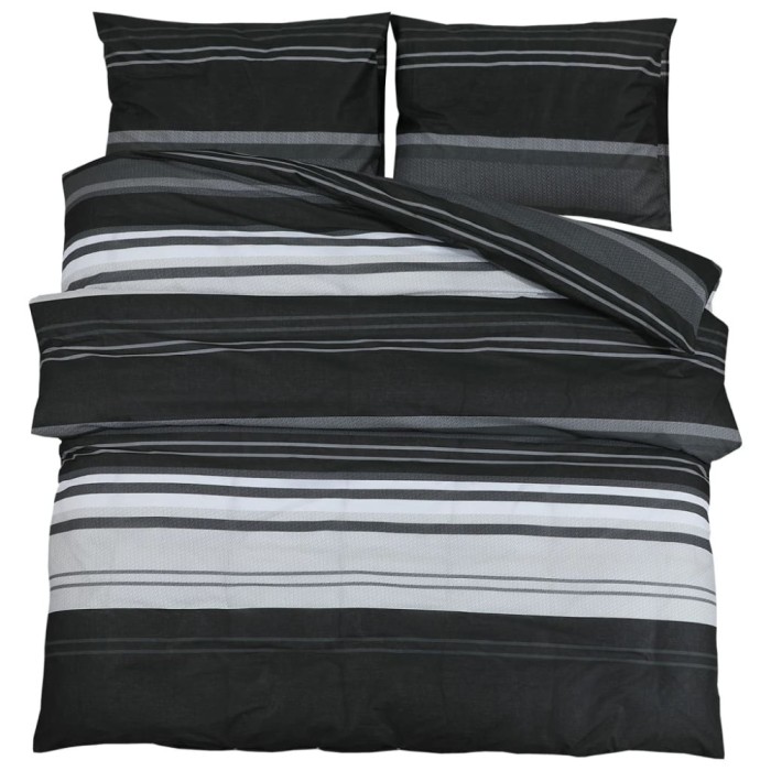 Set cu husa de pilota, negru si alb, 200x200 cm, bumbac