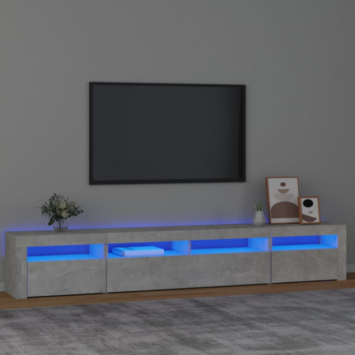 Comoda TV cu lumini LED, gri beton, 240x35x40 cm GartenMobel Dekor