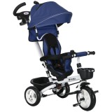 HOMCOM Tricicletă pentru Copii cu M&acirc;ner Multifuncțional, Cărucior pentru Copii cu Centură de Siguranță și Coș, 112x50x104 cm, Albastru | Aosom Romania