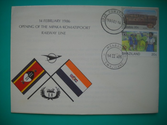 HOPCT PLIC S NR 824 INAUGURARE CALEA FERATA -FEROVIARA-MPAKA -KOMATIPOORT 1986 SWAZILAND / ESWATINI -- AFRICA -NECIRCULAT