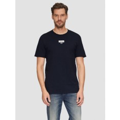 Tricou barbati cu maneca scurta si decolteu la baza gatului, croiala Regular fit, Bleumarin inchis, M