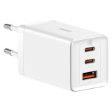 GaN 2xUSB C 1xUSB 65W GaN5 Pro &icirc;ncărcător de rețea GaN5 Pro + cablu USB C 100W - alb Baseus