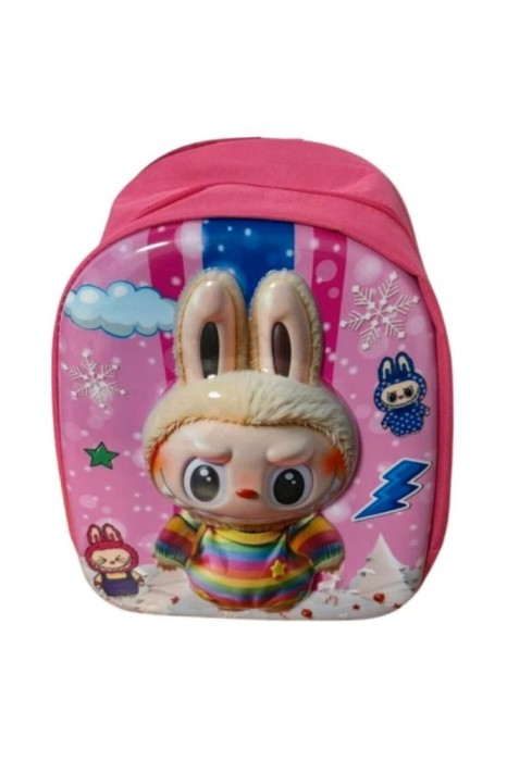 Rucsac Labubu pentru copii cu figurină 3D și un compartiment, roz-crem