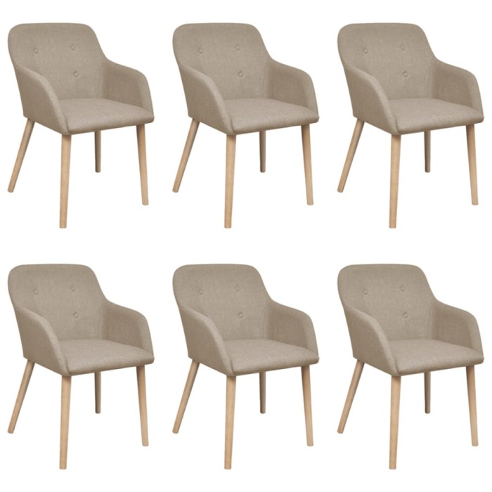 vidaXL Scaune de bucătărie, 6 buc, bej, textil &amp; lemn masiv de stejar 270571