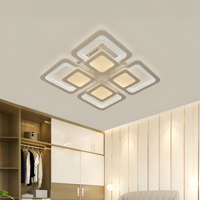 Lustra LED cu telecomanda SUSAN 77W, 4 Patrate, lumina Rece/Calda/Neutra, Dimabila, Alb ModernLight Concept
