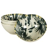 Set 4 boluri, 600 ml, Hawaii, Crem deschis cu frunze negre
