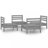 Set mobilier de gradina, 4 piese, gri, lemn masiv de pin