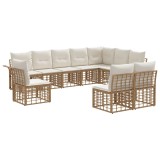 vidaXL Set de canapele de exterior cu pernă 10 pcs Alb Natural și Crem 3437708