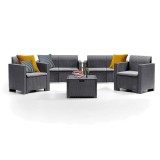 Set Mobilier Gradina Leziter Nero Big, 6 Locuri, Plastic Aspect Rattan, Culoare Antracit, Rezistent Intemperii, UV