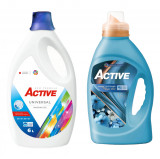 Cumpara ieftin Detergent Universal de rufe lichid Active, 6 litri, 120 spalari + Balsam de rufe Active Magic Blue, 1.5 litri, 60 spalari