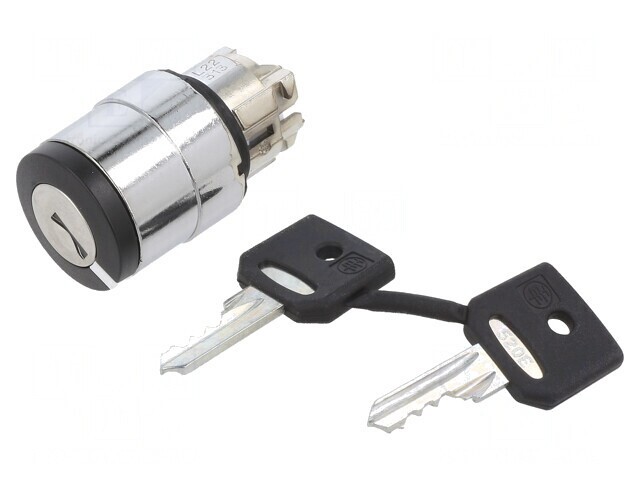 Comutator Rotativ cu Cheie 22mm 2 P poziții Negru