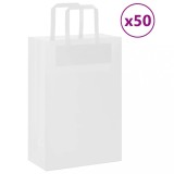Pungi H&acirc;rtie Albe cu M&acirc;nere vidaXL, 21x11x31 cm, Set 50 Bucăți, Kraft 80 g/mp, Rezistente 6kg, Cadou, Cumpărături