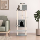 Ansamblu Pisici Gossi Gri Deschis 154cm, Stalpi Sisal, Plus Moale, Turn Joaca Multi-Nivel, Zgarieturi, Ascunzatoare, Relaxare