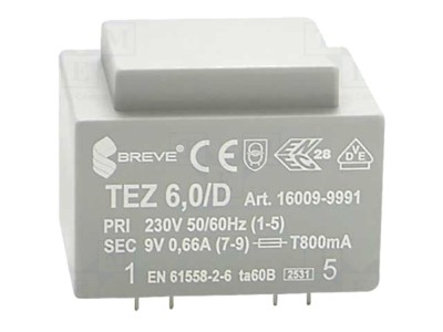 Transformator &amp;Icirc;ncapsulat 6VA 230V 9V PCB foto