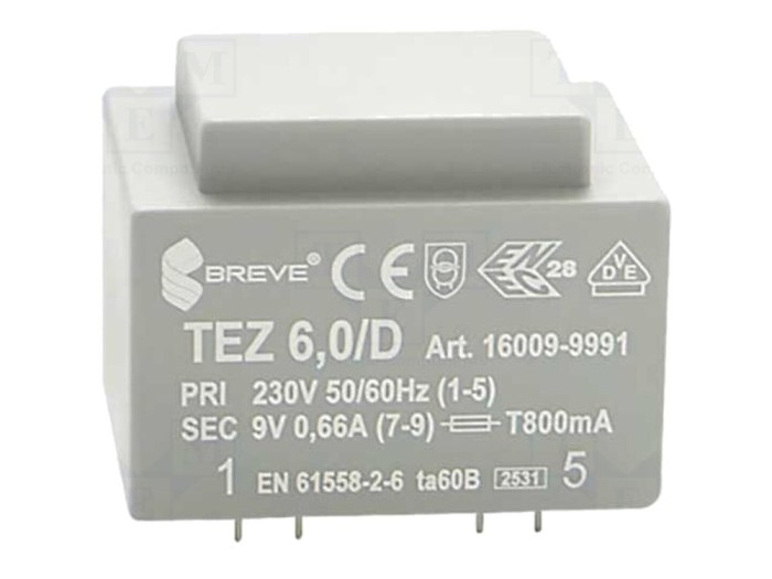 Transformator &Icirc;ncapsulat 6VA 230V 9V PCB