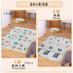 Covoras pentru Copii, Flippy, cu 2 Fete, Model Cerbi-Panda, +3 Luni, 150x200x1 cm, Multicolor