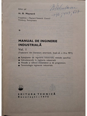 H. B. Maynard - Manual de inginerie industriala, vol. I (editia 1975) foto