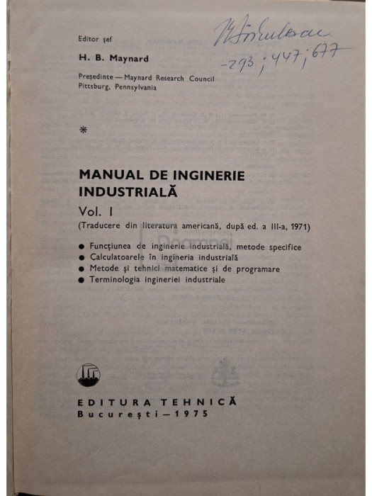 H. B. Maynard - Manual de inginerie industriala, vol. I (editia 1975)