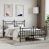 Gossi cadru pat metalic cu tablie de cap/picioare, negru, 150x200 cm