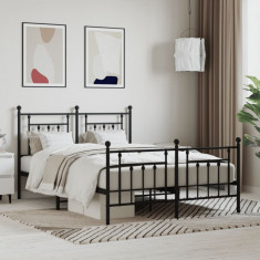 vidaXL Cadru pat metalic cu tăblie de cap/picioare, negru, 150x200 cm