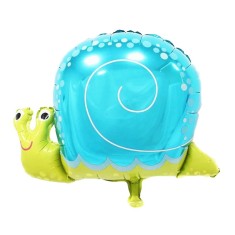 Balon din folie metalizata, flippy, figurina melc, tema animalute, 30 cm, ambalaj individual, pai inclus, umflare cu aer sau heliu, albastru