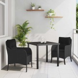 vidaXL Set de masă pentru grădină cu pernă 3 pcs Negru Rattan poli