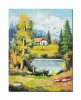 Tablou peisaj din natura pictat manual, Oaza de liniste, 45x35cm ulei pe panza