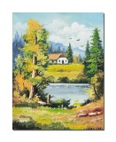 Cumpara ieftin Tablou peisaj din natura pictat manual, Oaza de liniste, 45x35cm ulei pe panza