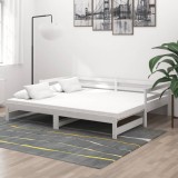 VidaXL Pat extensibil de zi, 2x(90x200) cm, alb, lemn masiv de pin