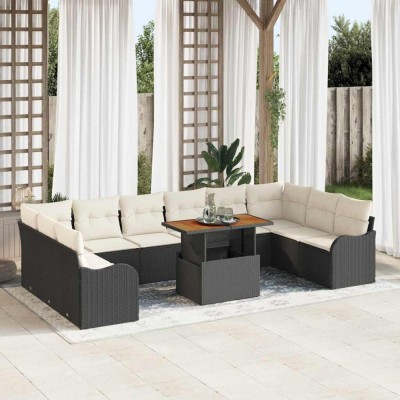 vidaXL Set de canapele pentru grădină 11 pcs Negru Rattan poli foto