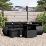 Cumpara ieftin Set canapele de grădină cu perne, 7 piese, negru, poliratan