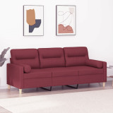 VidaXL Canapea cu 3 locuri cu pernuțe, roșu vin, 180 cm, textil 3200835